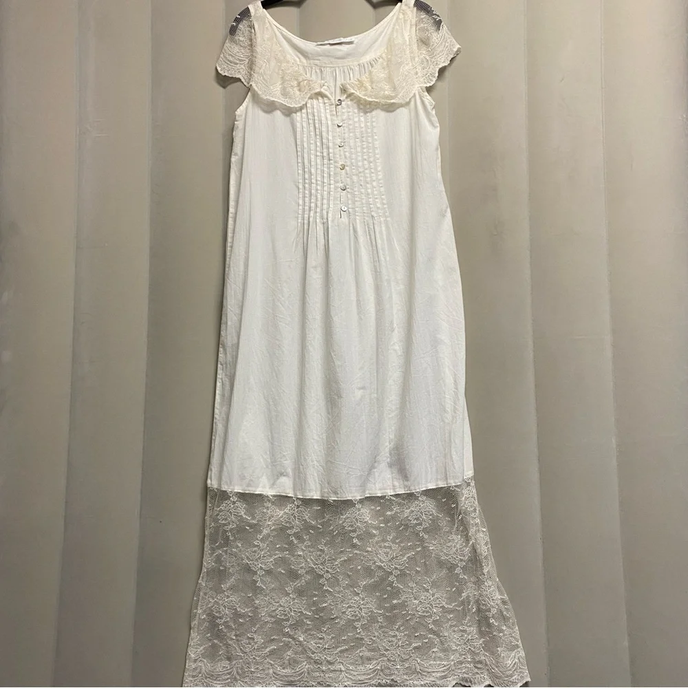 Vintage Eileen West Couture Queen Anne’s Lace Nightgown Slip Dress Small Lacy
